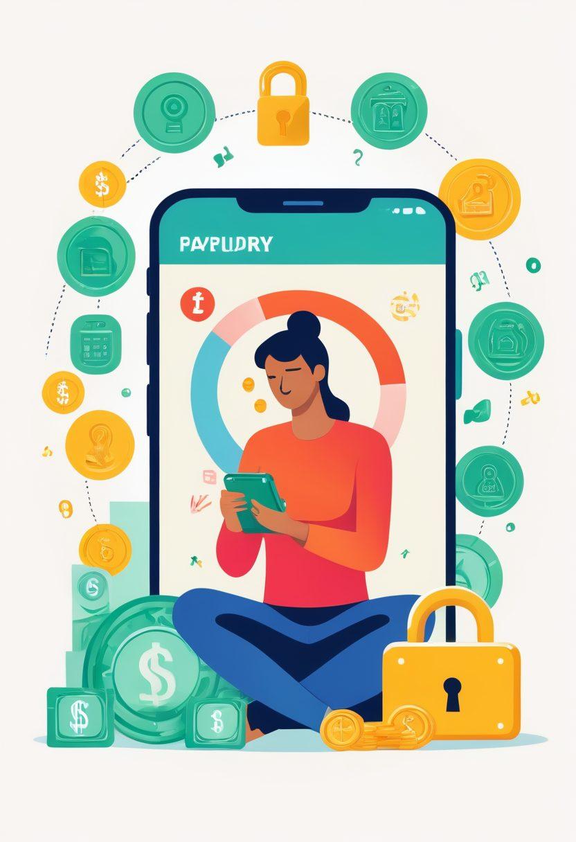 A modern and clean illustration of a person using a smartphone to apply for a same day payday loan. The person looks confident and reassured. The background includes subtle icons of money, calendar, and a secure lock symbolizing financial security and timing. Art style: vector art, vibrant colors, white background.